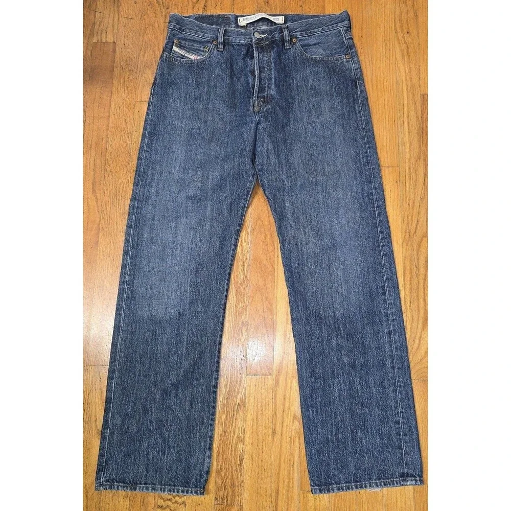 Diesel Jeans Mens 34x32 Straight Leg Blue Denim Sparker Made in Italy